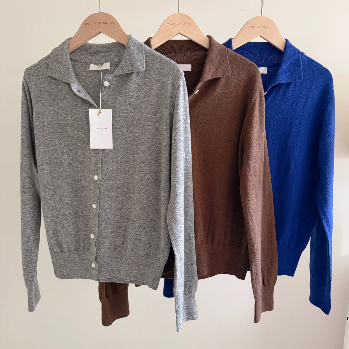 Cashmere Collar Knit Cardigan (Gray, Brown, Blue)