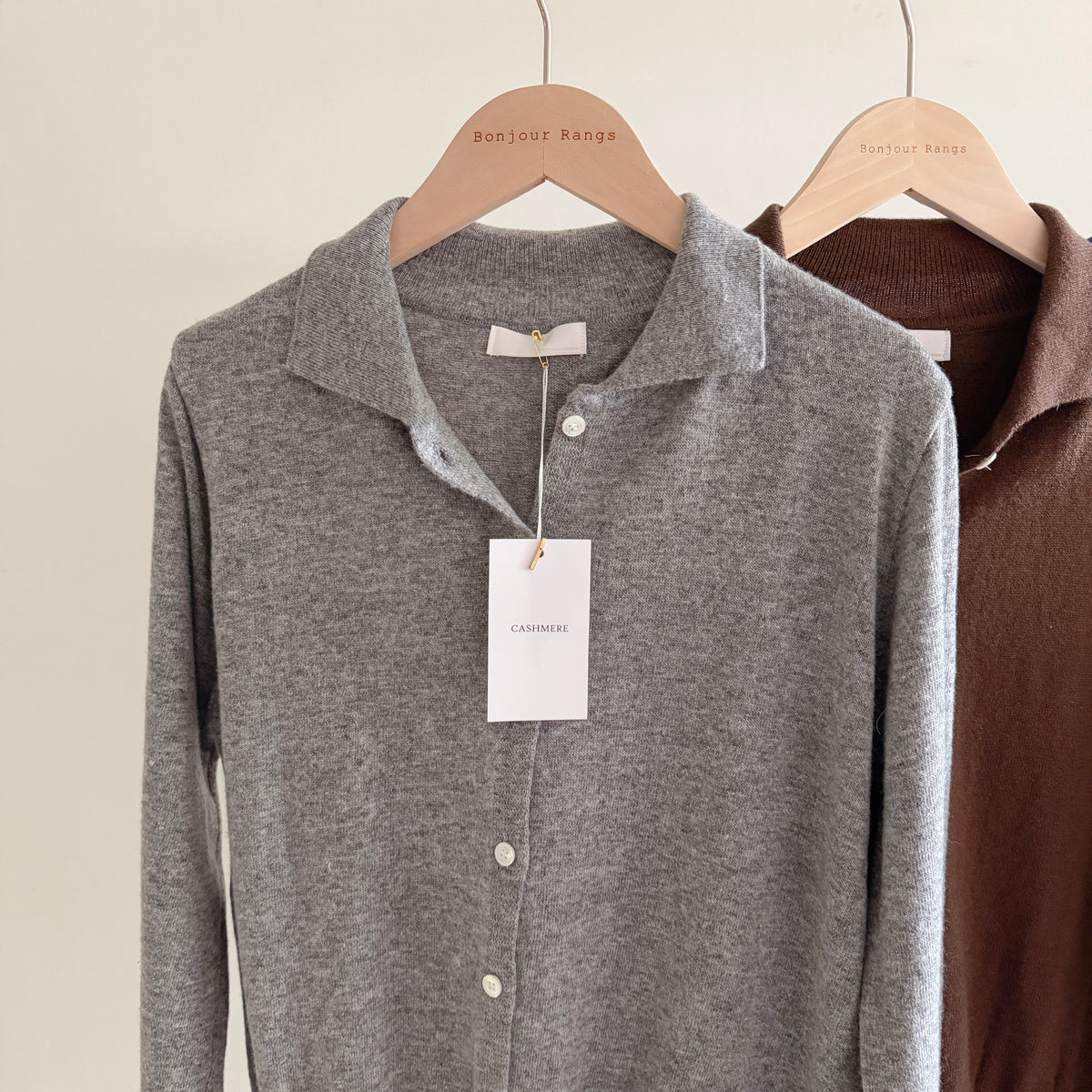Cashmere Collar Knit Cardigan (Gray, Brown, Blue)