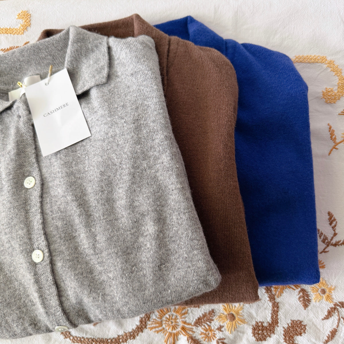 Cashmere Collar Knit Cardigan (Gray, Brown, Blue)