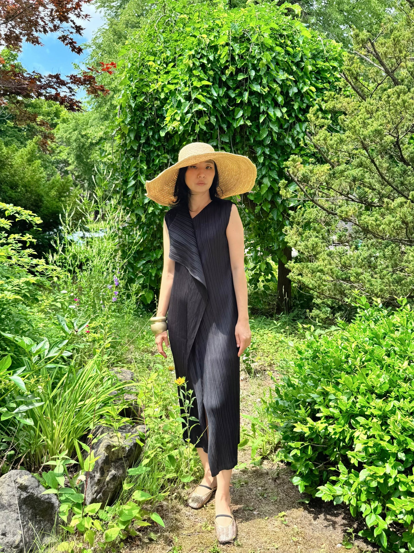 Pleated Wrap Layered Dress (brown, beige, black)