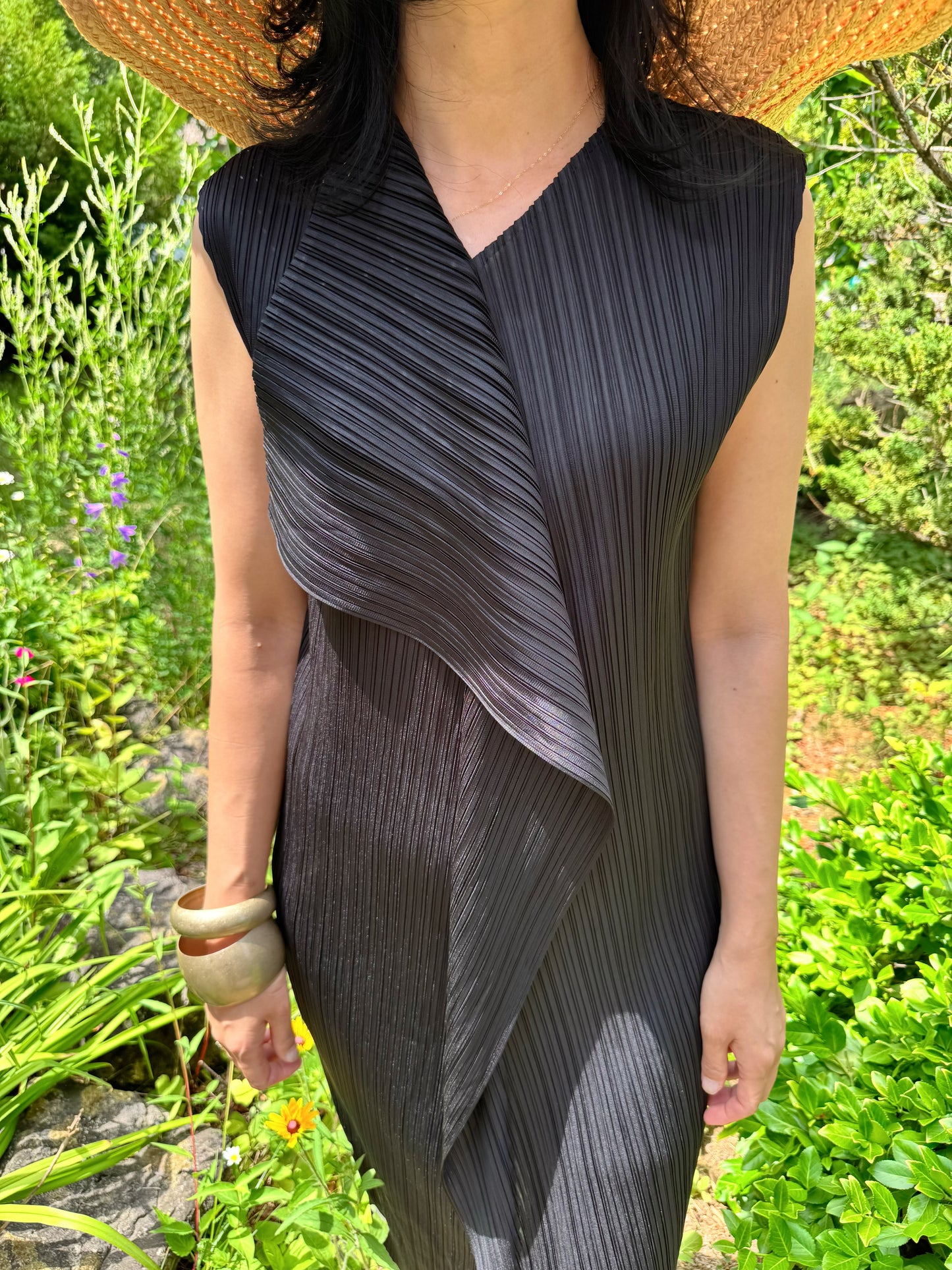 Pleated Wrap Layered Dress (brown, beige, black)