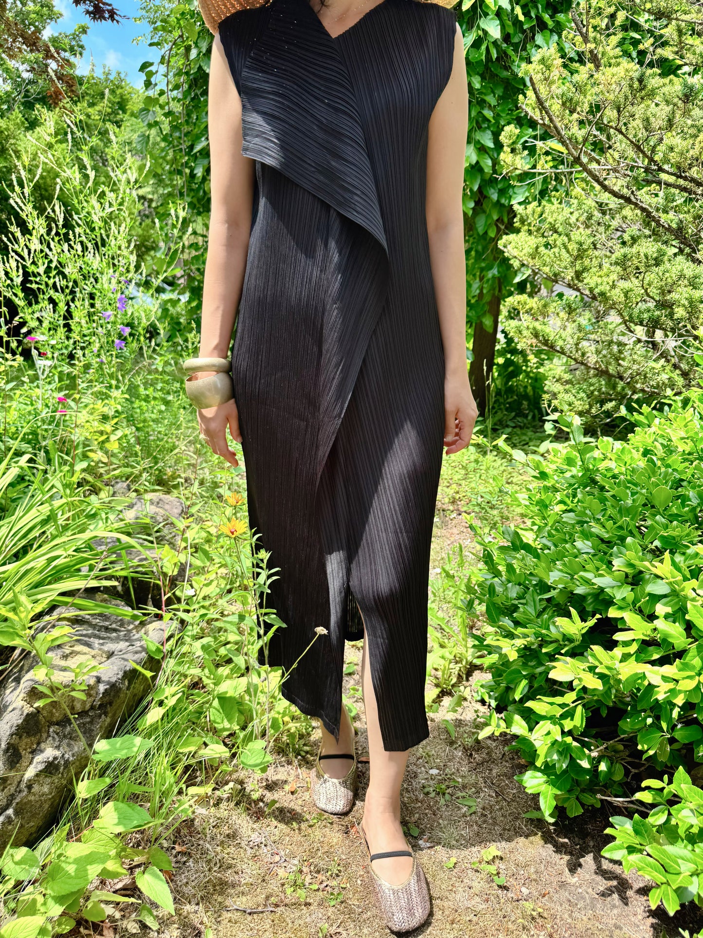 Pleated Wrap Layered Dress (brown, beige, black)