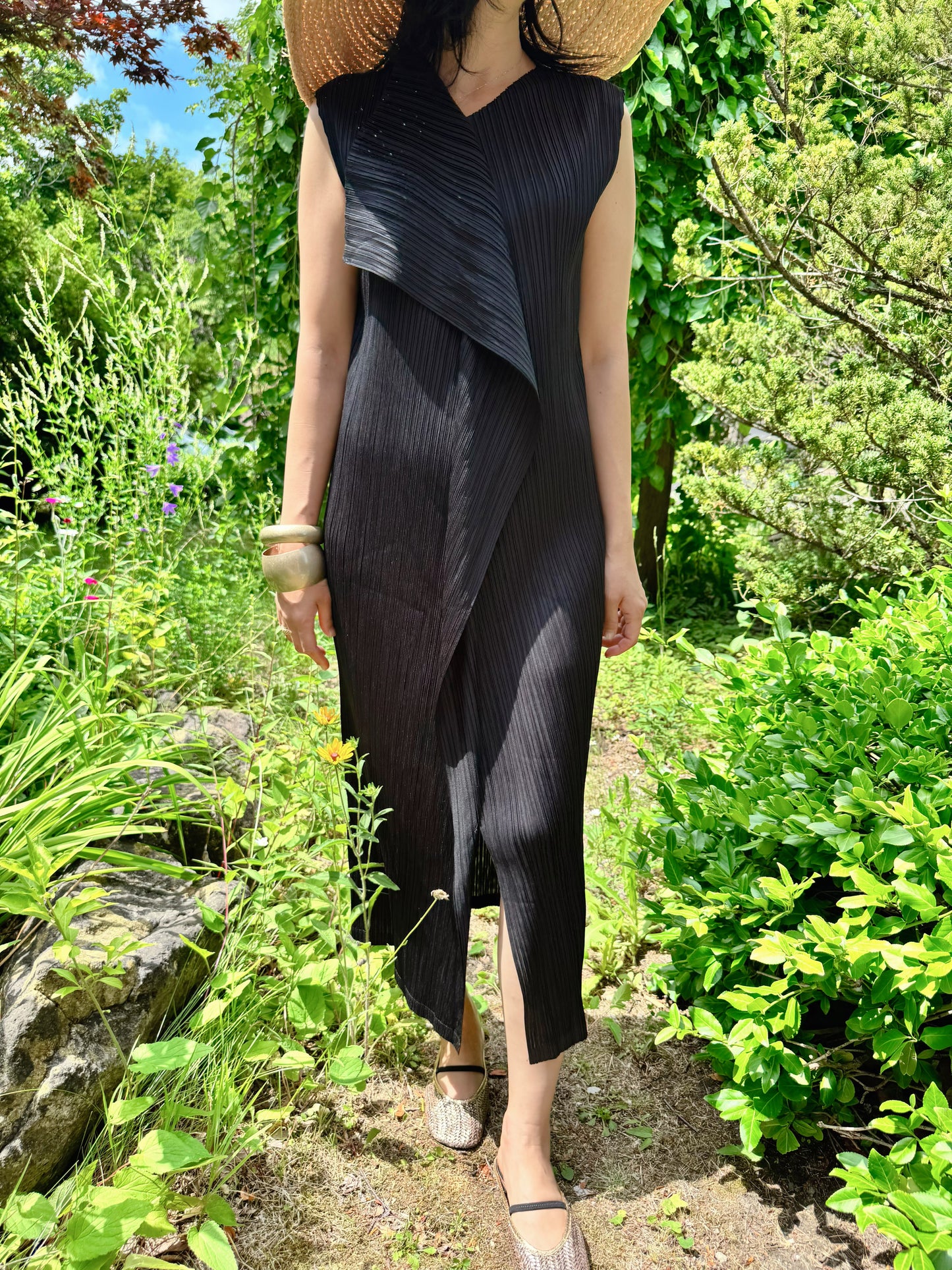 Pleated Wrap Layered Dress (brown, beige, black)