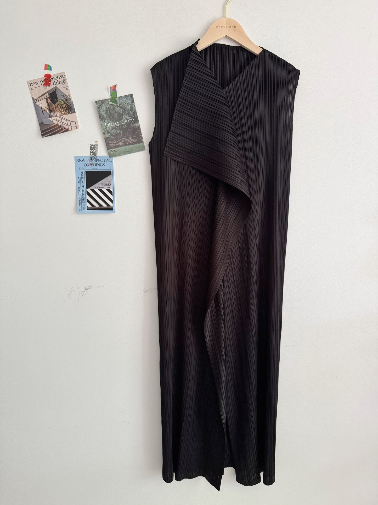 Pleated Wrap Layered Dress (brown, beige, black)
