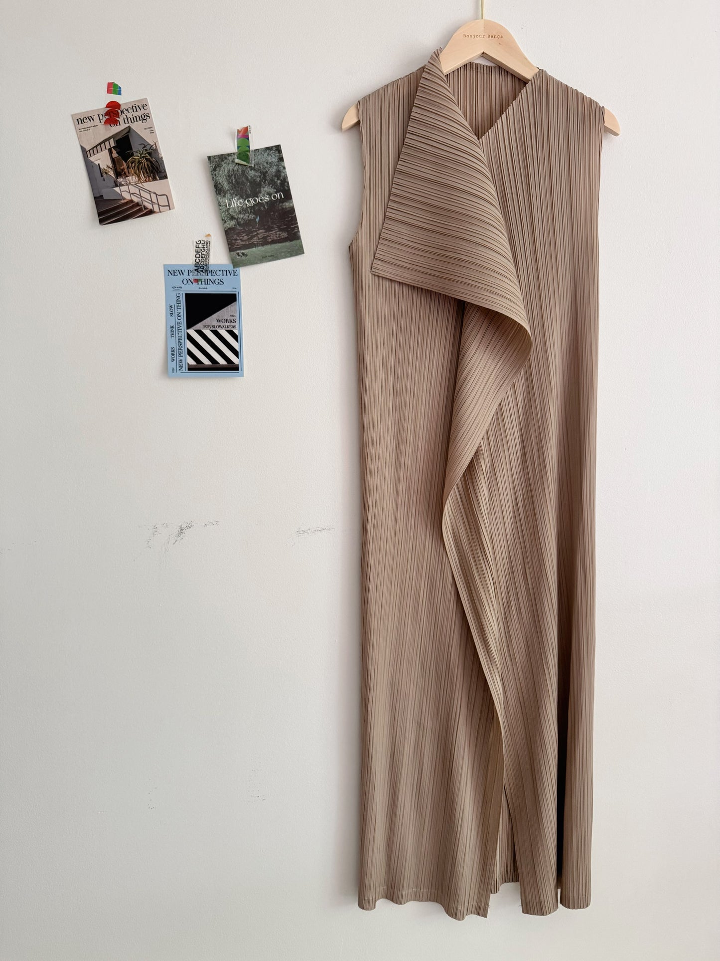 Pleated Wrap Layered Dress (brown, beige, black)