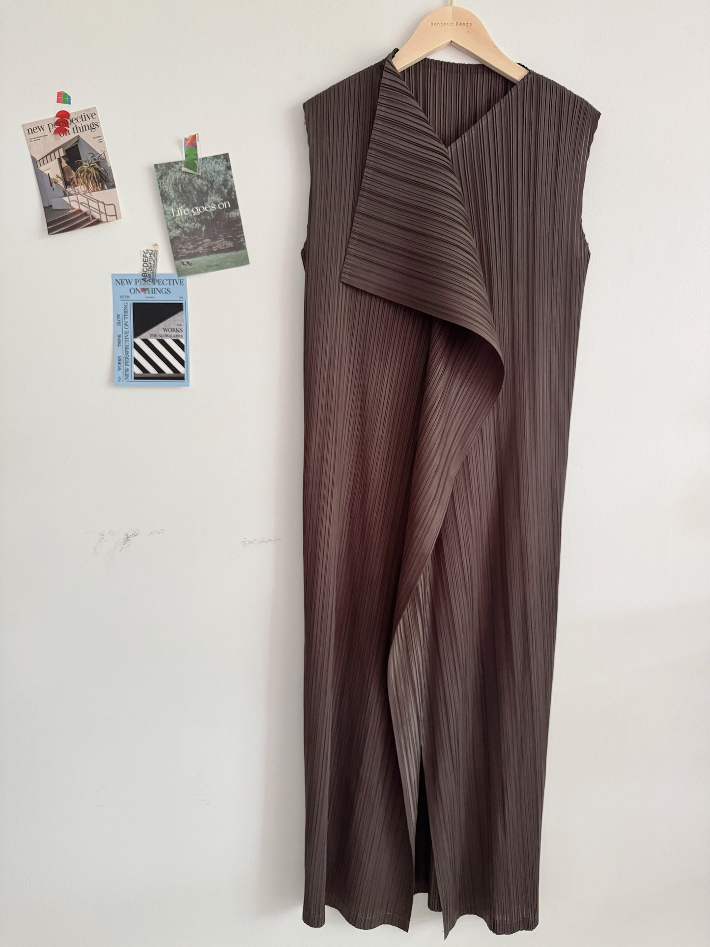 Pleated Wrap Layered Dress (brown, beige, black)