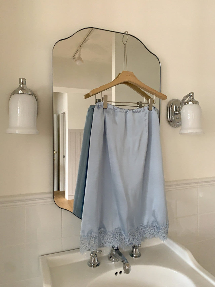LACE SATIN WRAP SKIRT (blue,green,pink)