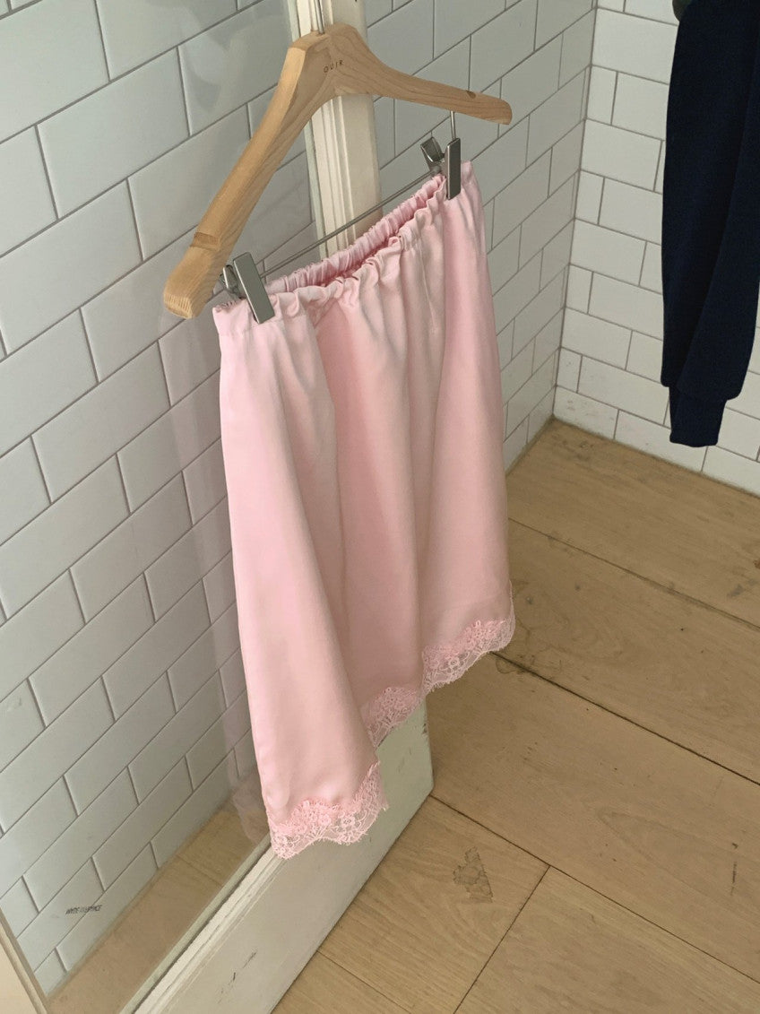 LACE SATIN WRAP SKIRT (blue,green,pink)