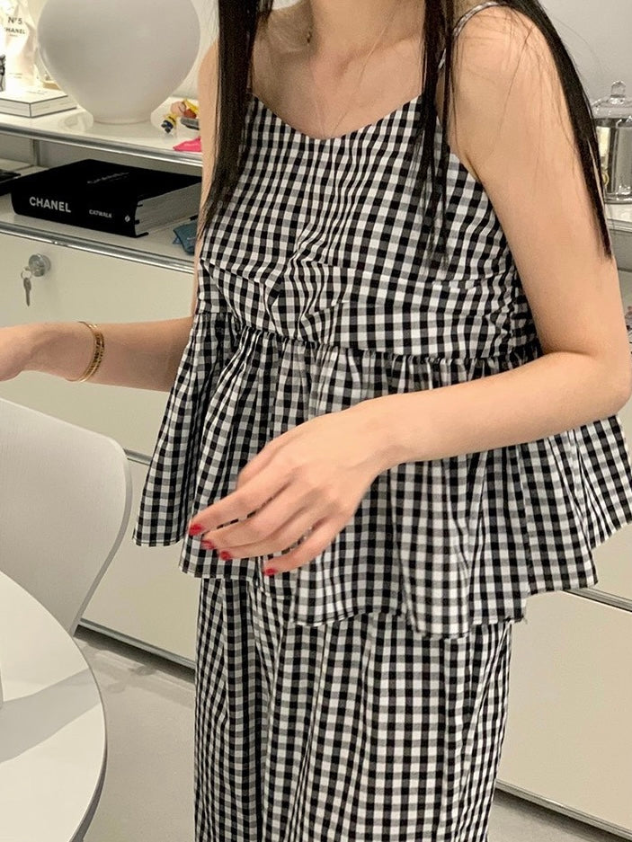 Gingham Frill Pajama Set