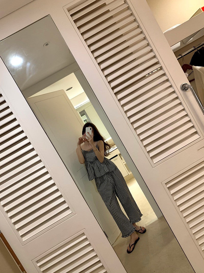 Gingham Frill Pajama Set