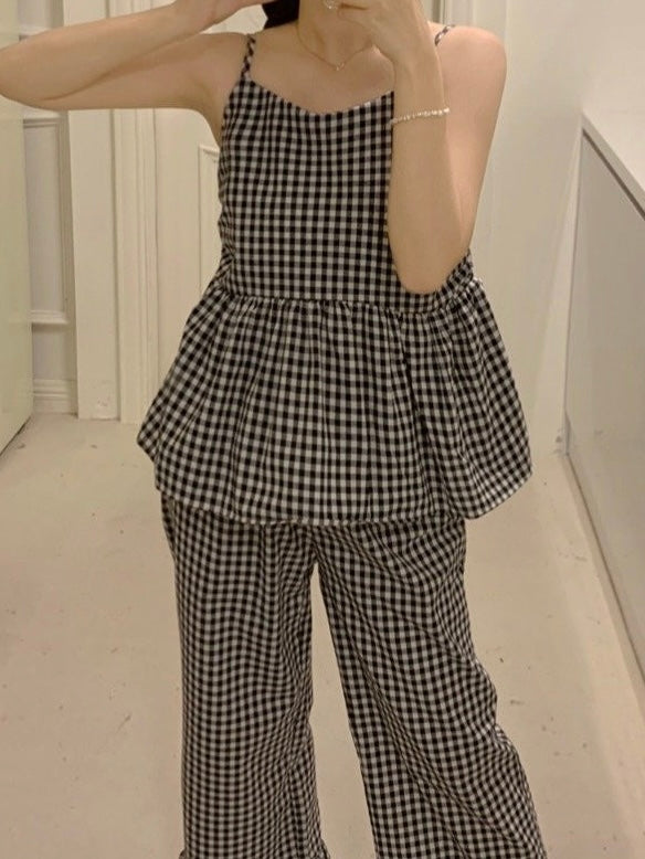 Gingham Frill Pajama Set