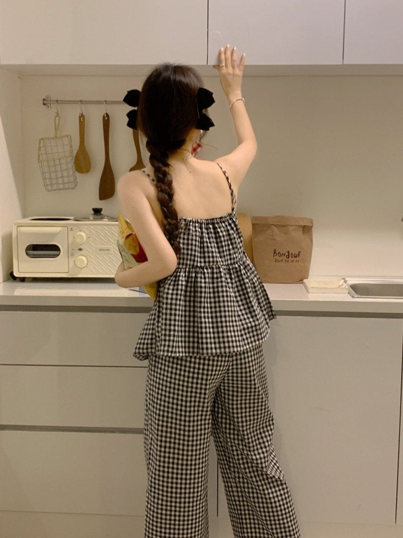 Gingham Frill Pajama Set