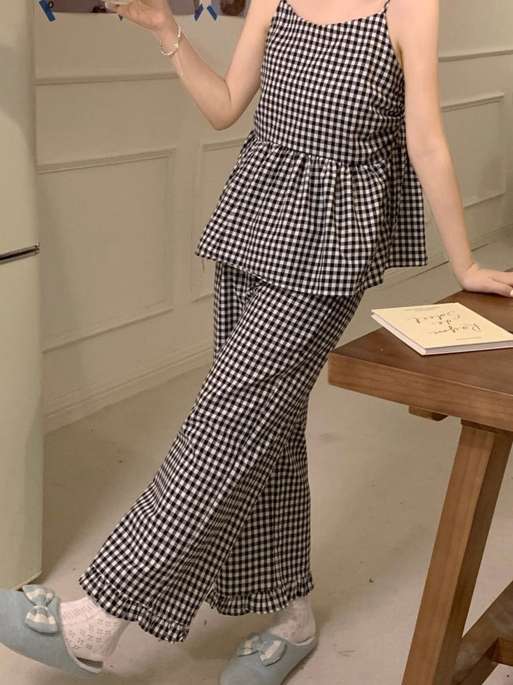 Gingham Frill Pajama Set