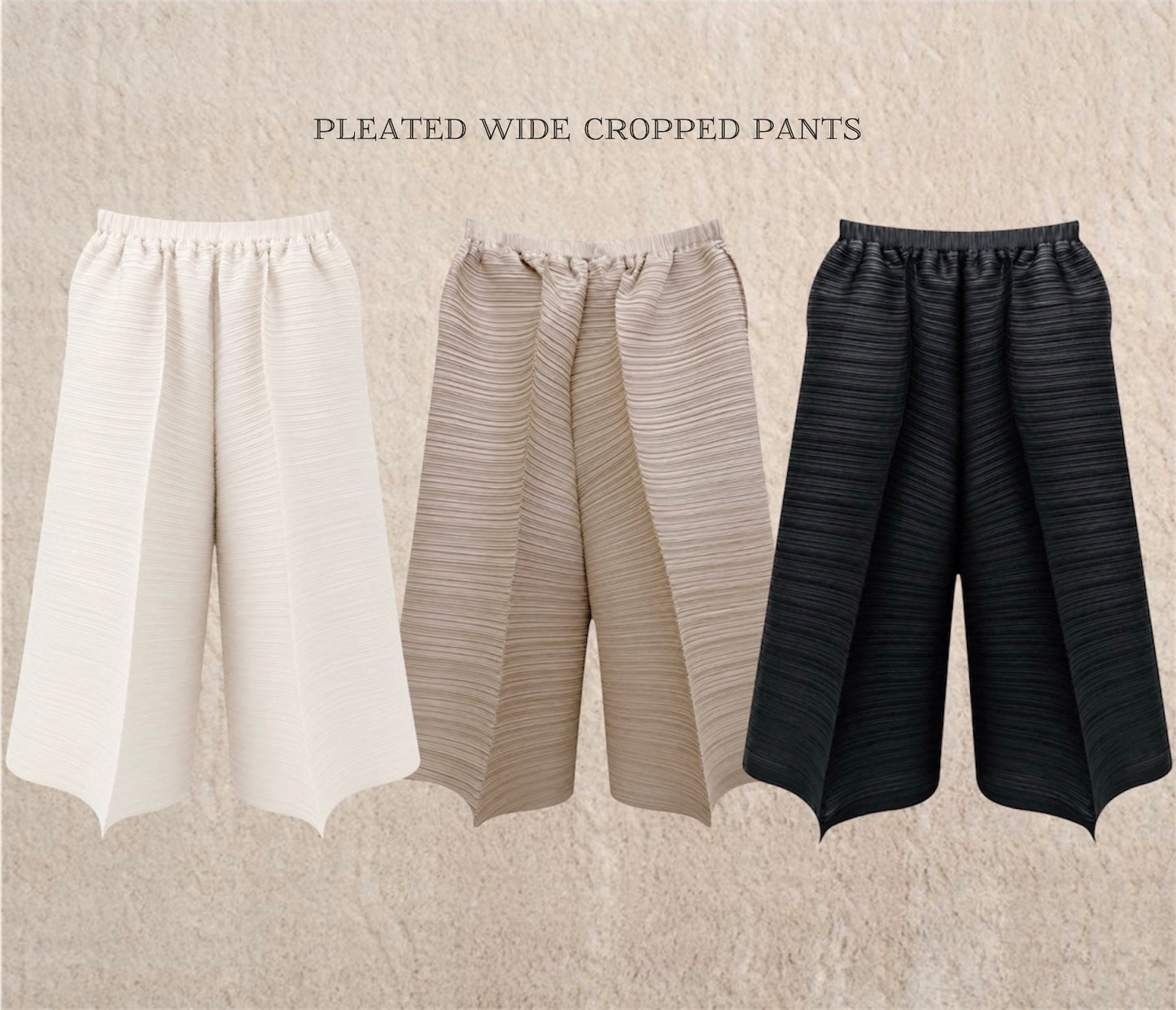 Pleated Wide Cropped Pants (ivory, beige, black)