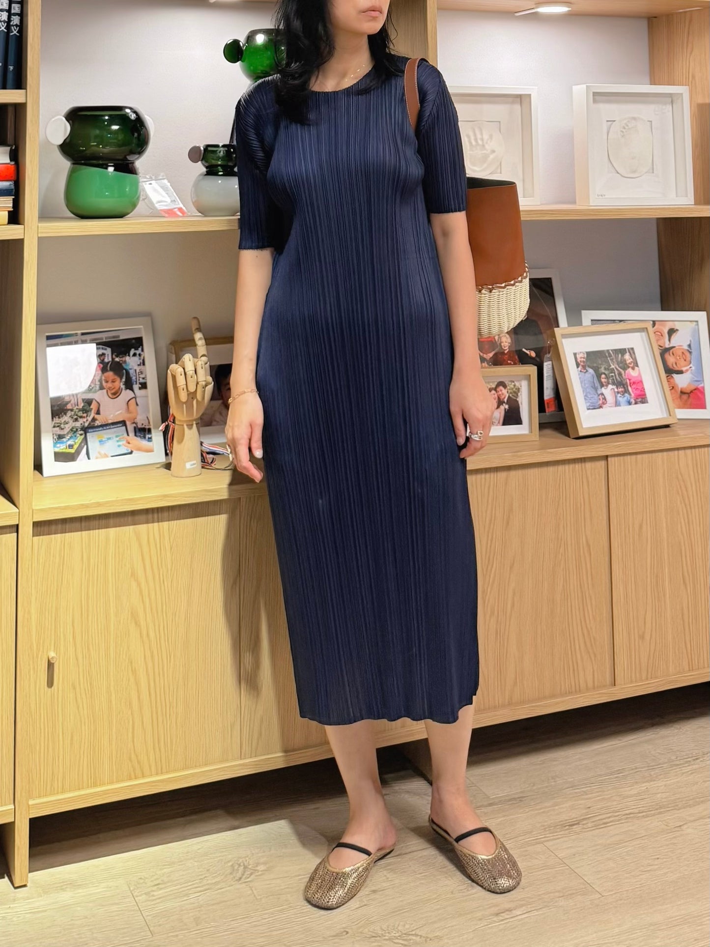 Side Slit Pleated Long Dress