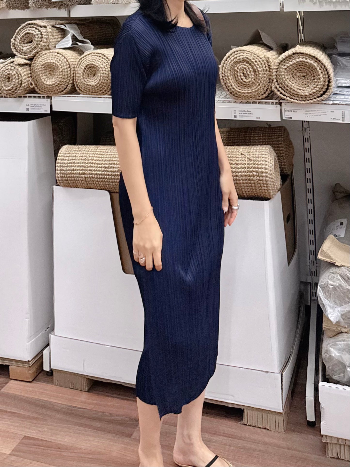 Side Slit Pleated Long Dress