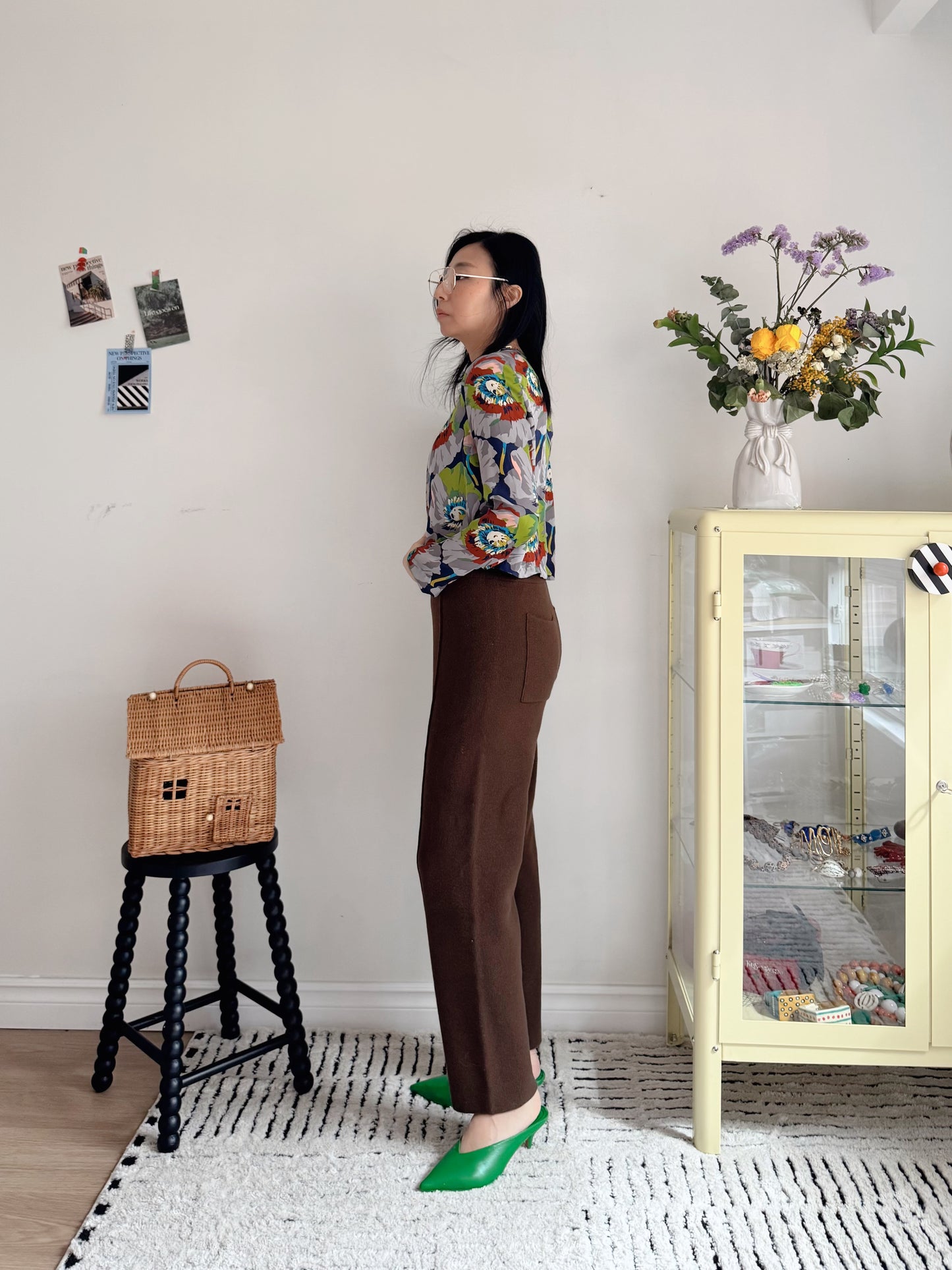Wool Knit Baggy Pants (cream, brown)