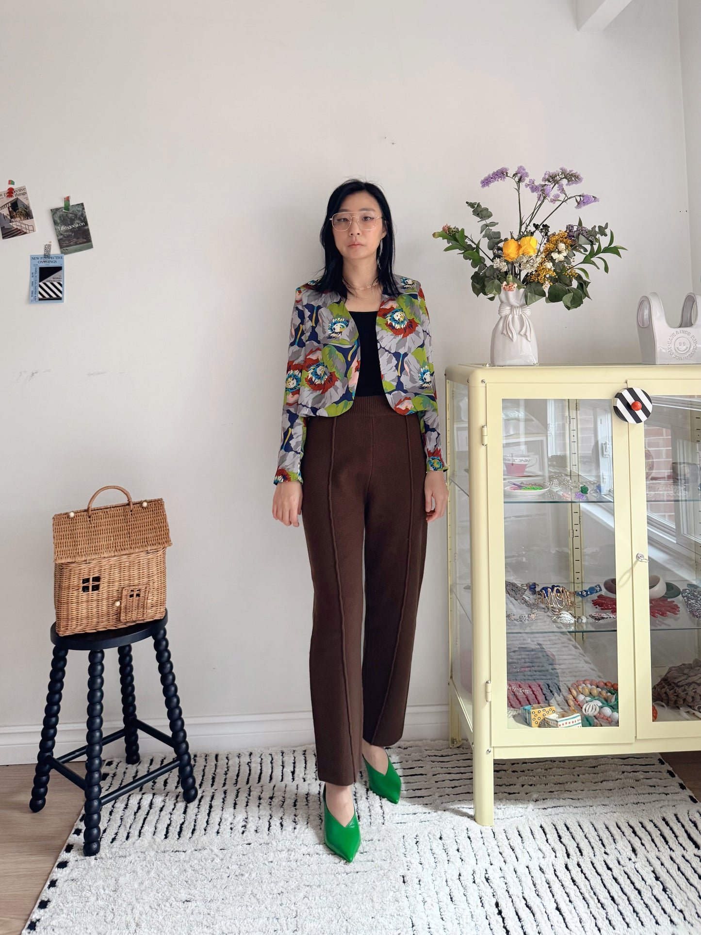 Wool Knit Baggy Pants (cream, brown)