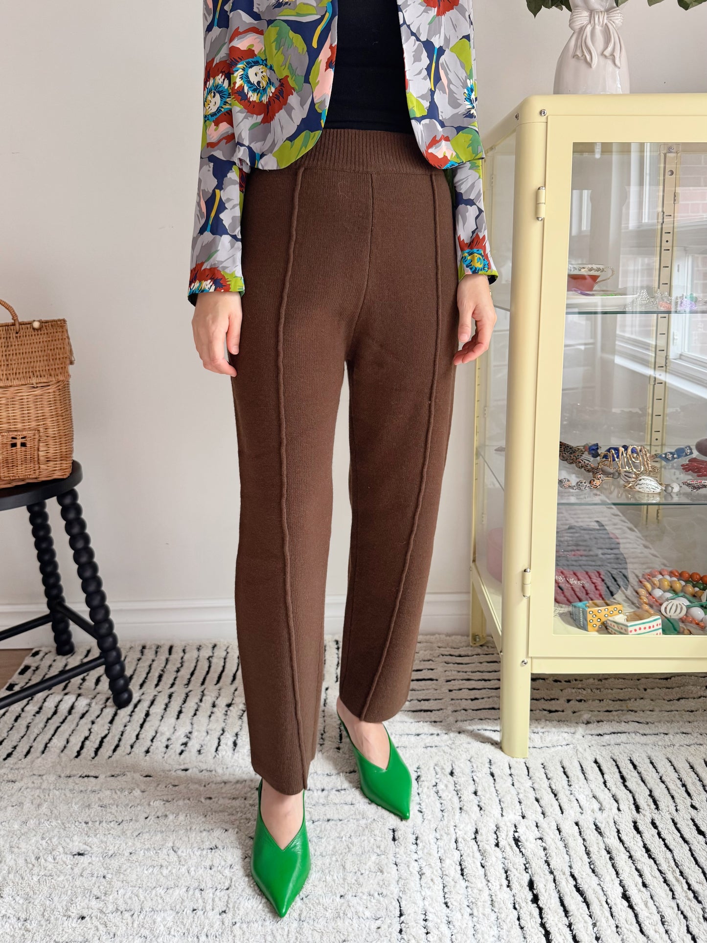 Wool Knit Baggy Pants (cream, brown)