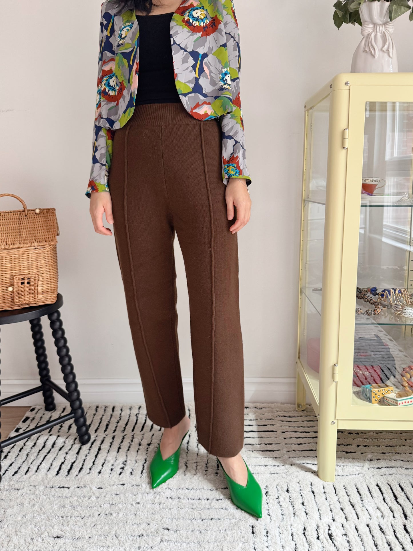 Wool Knit Baggy Pants (cream, brown)