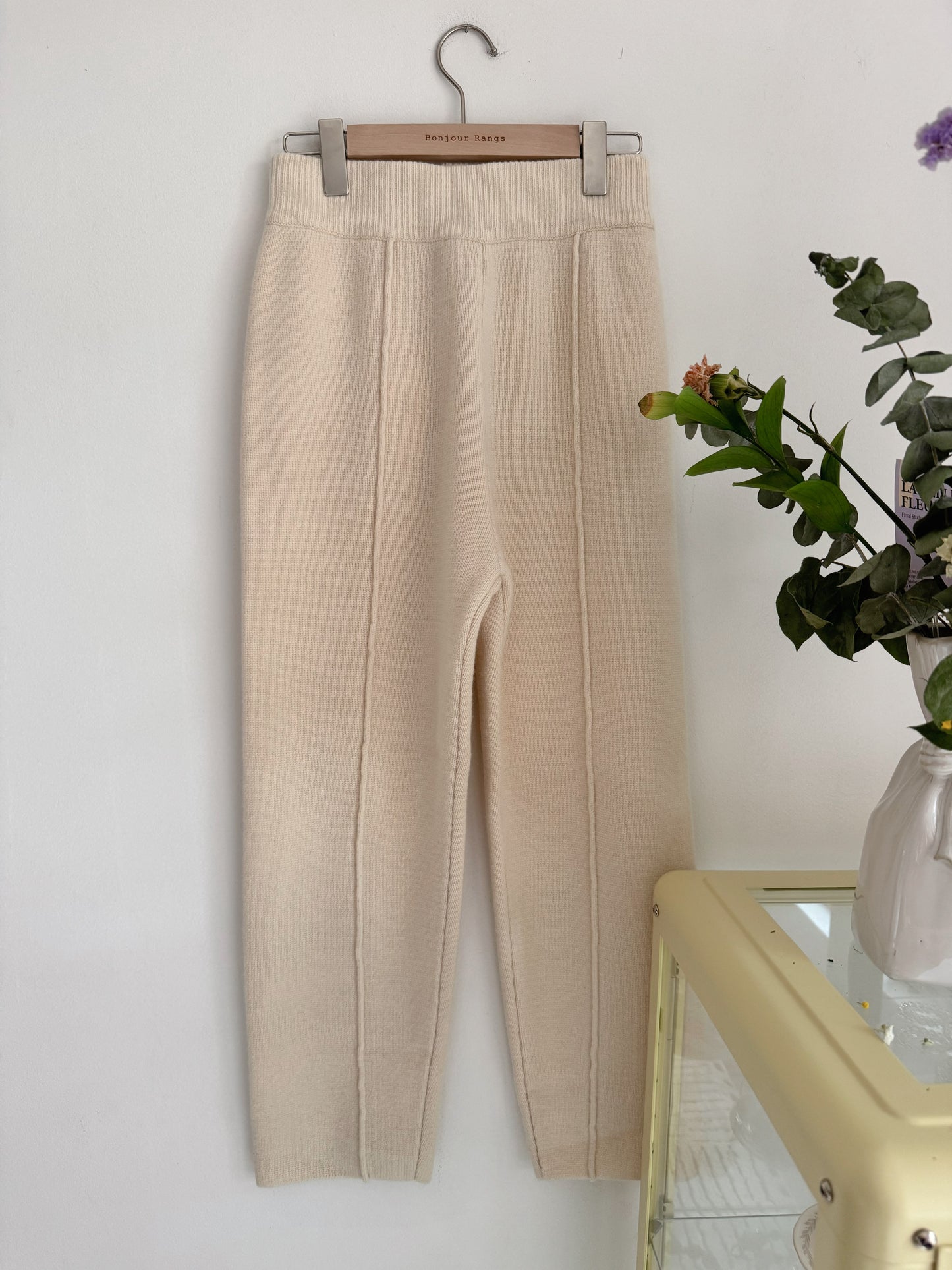 Wool Knit Baggy Pants (cream, brown)