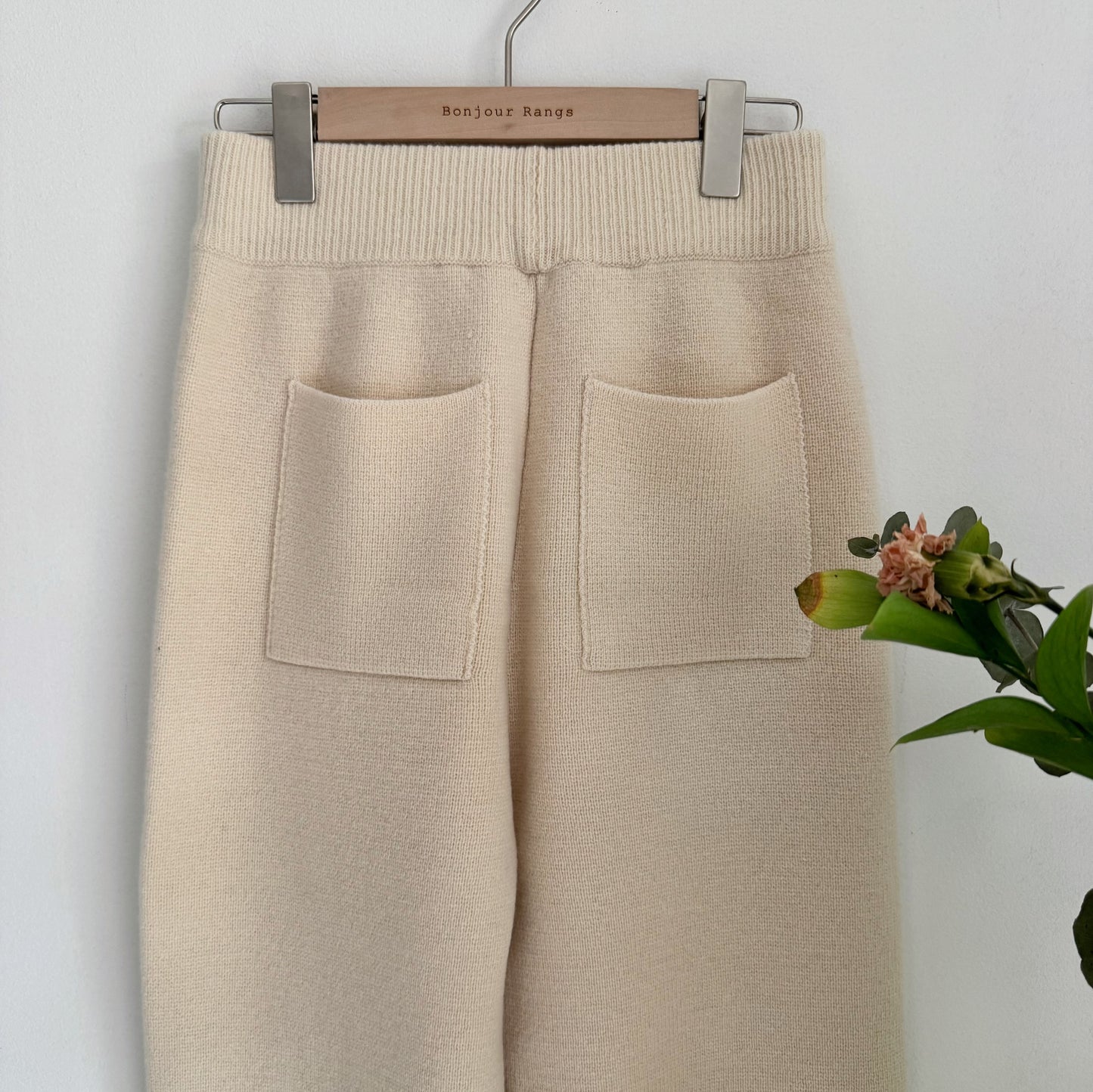 Wool Knit Baggy Pants (cream, brown)