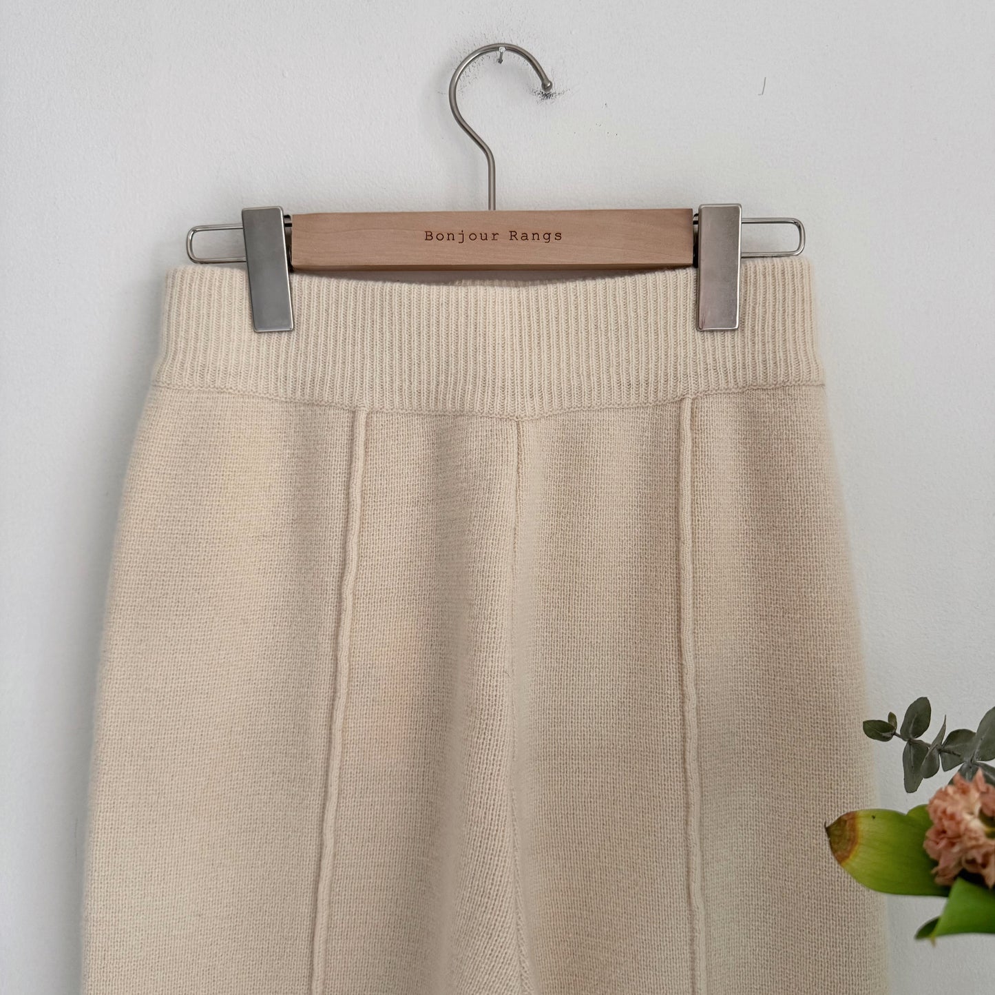 Wool Knit Baggy Pants (cream, brown)