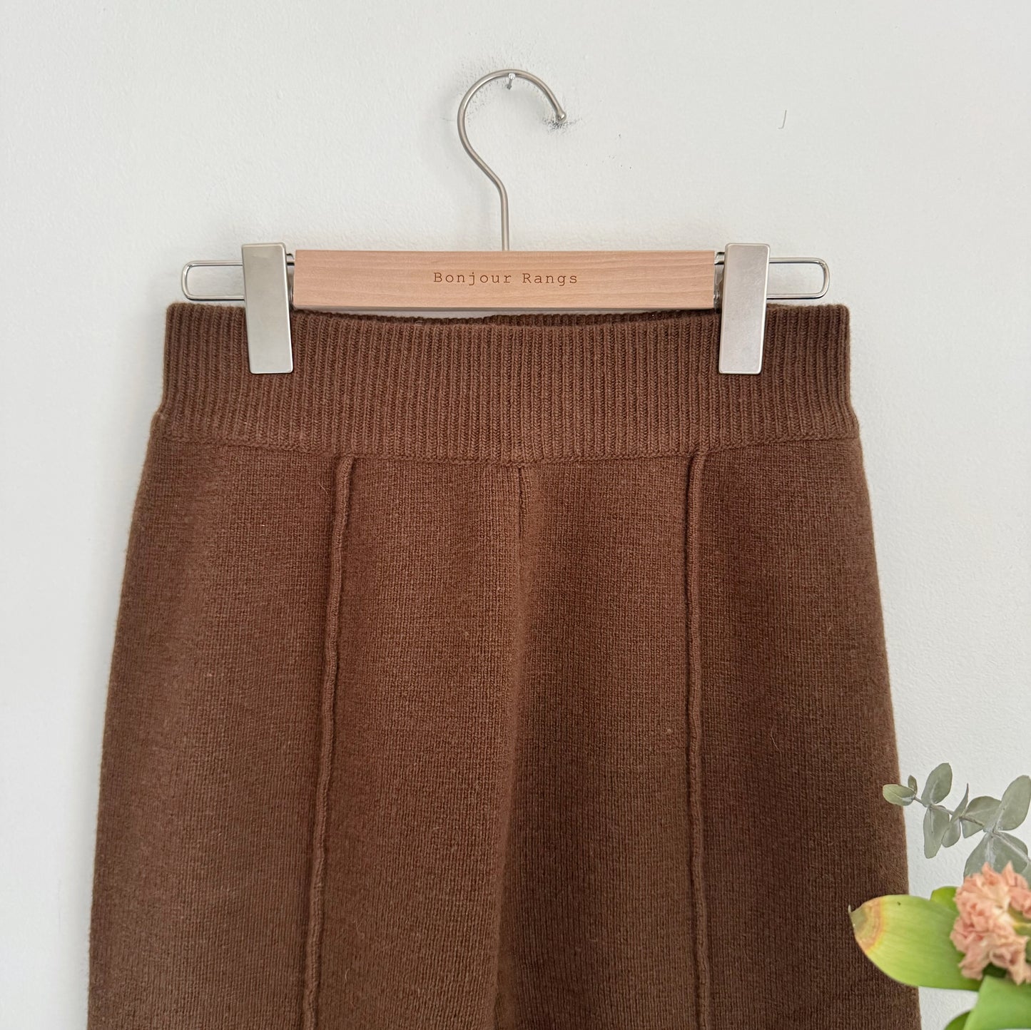 Wool Knit Baggy Pants (cream, brown)