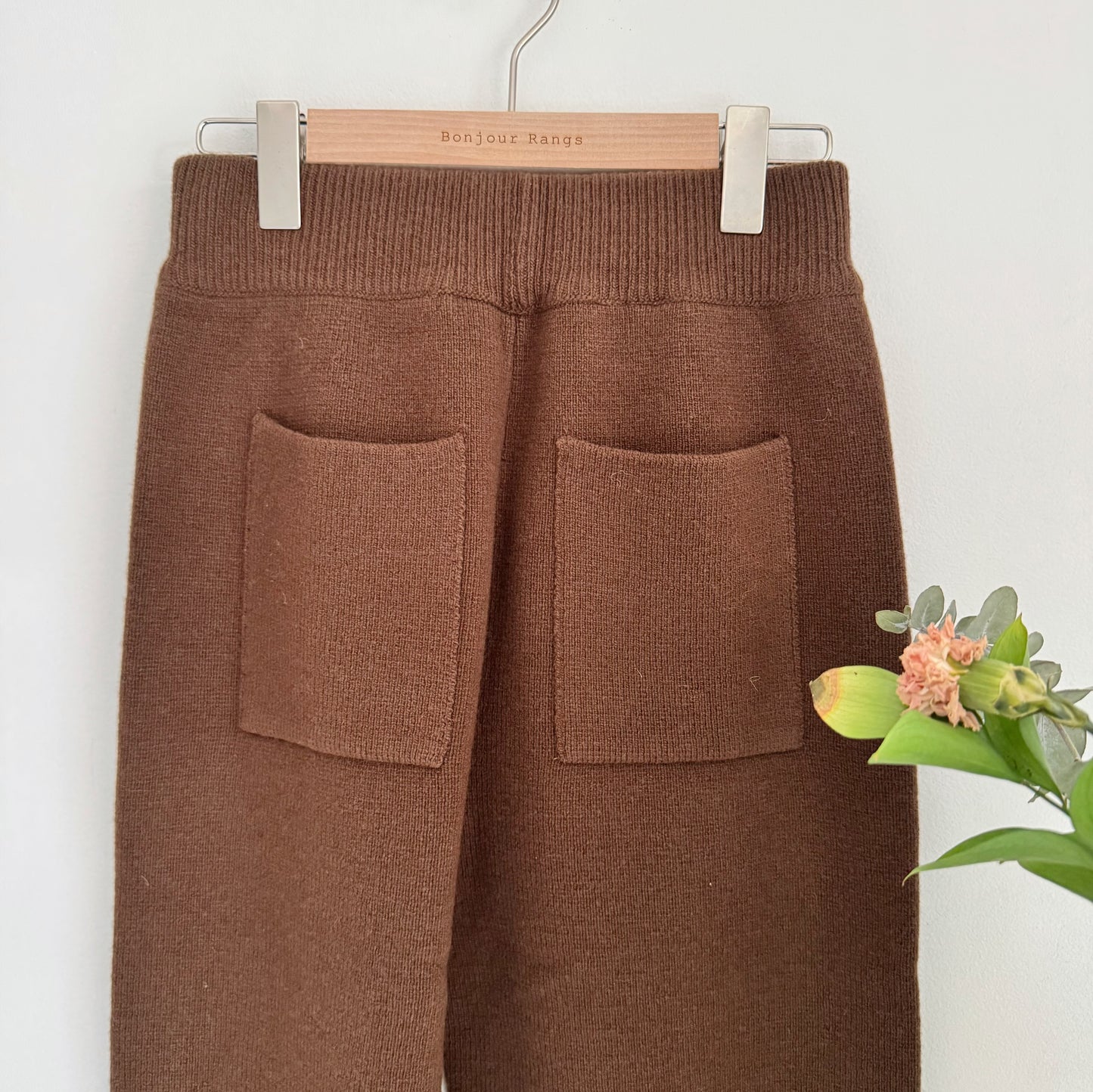 Wool Knit Baggy Pants (cream, brown)