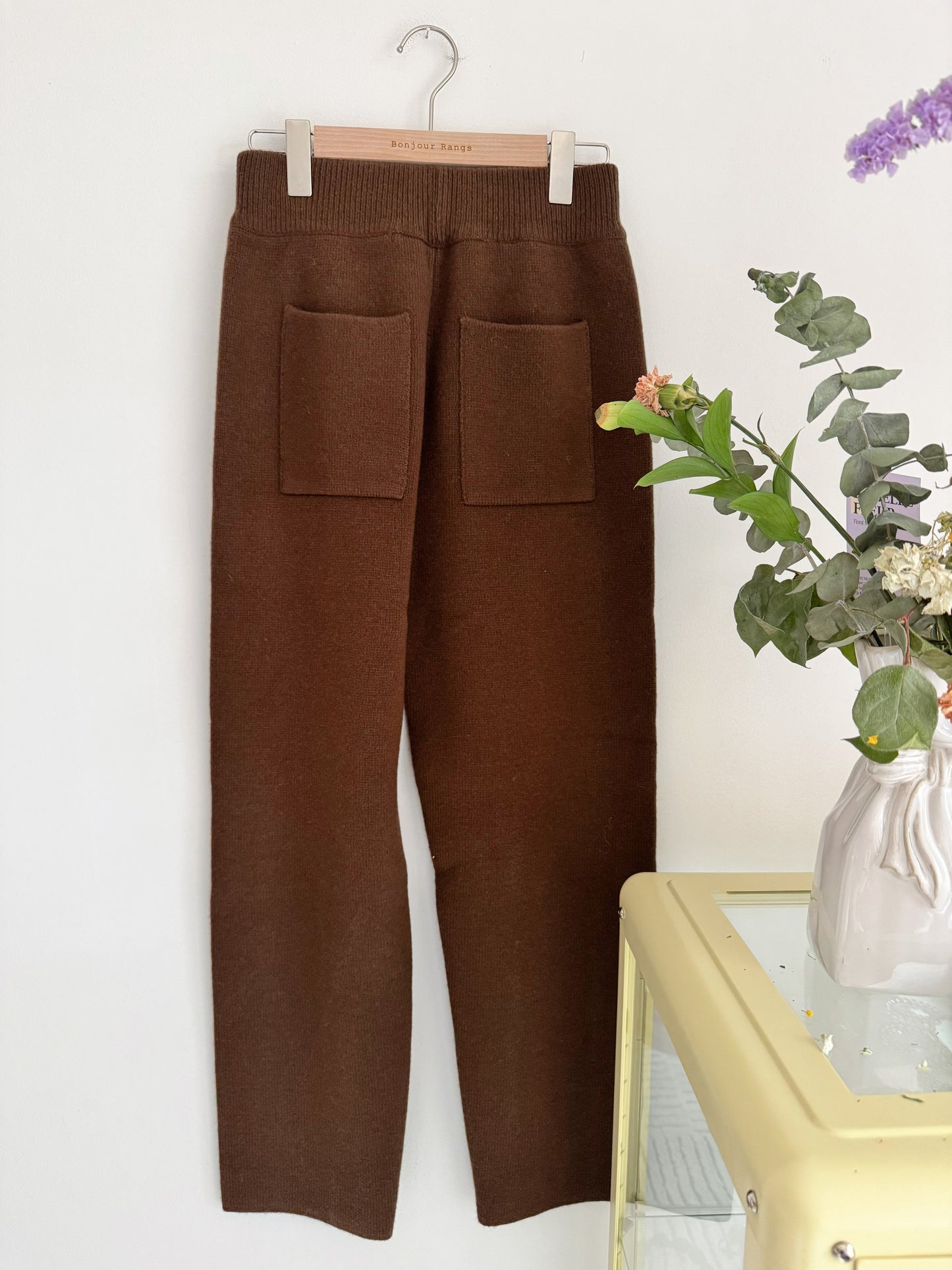 Wool Knit Baggy Pants (cream, brown)