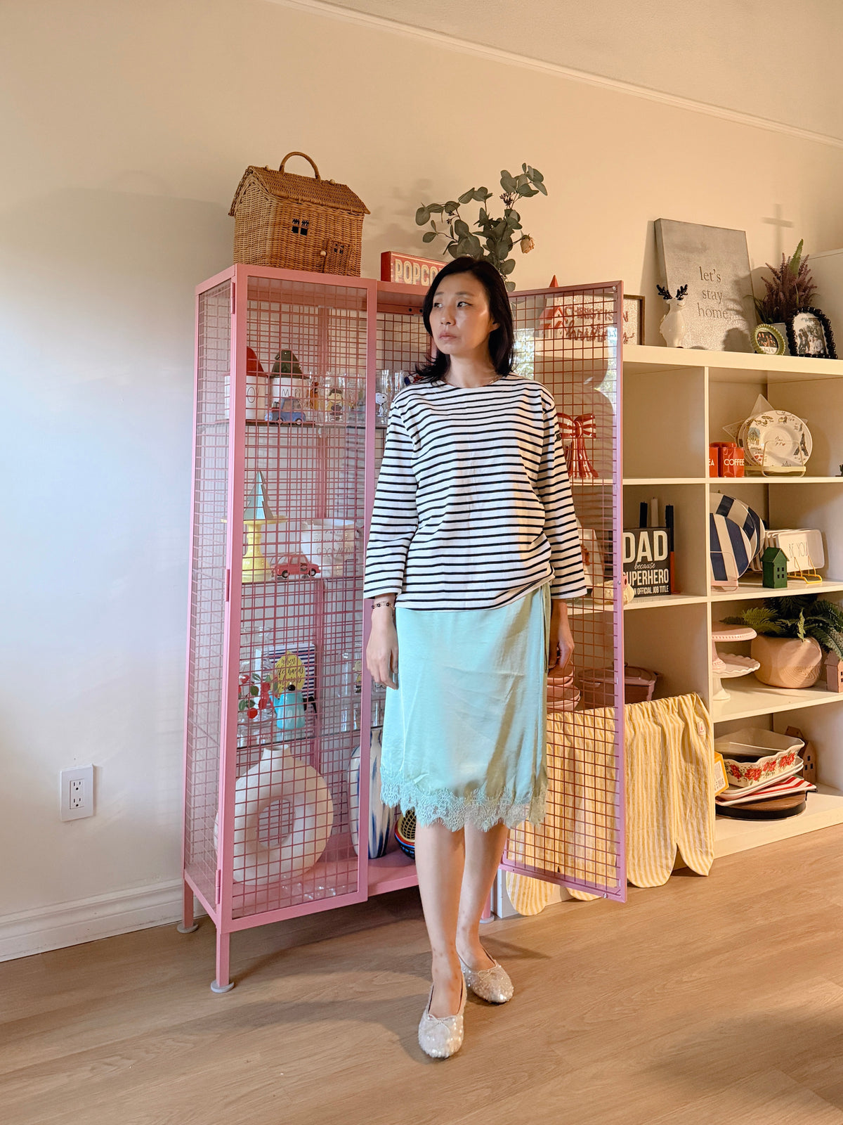 LACE SATIN WRAP SKIRT (blue,green,pink)