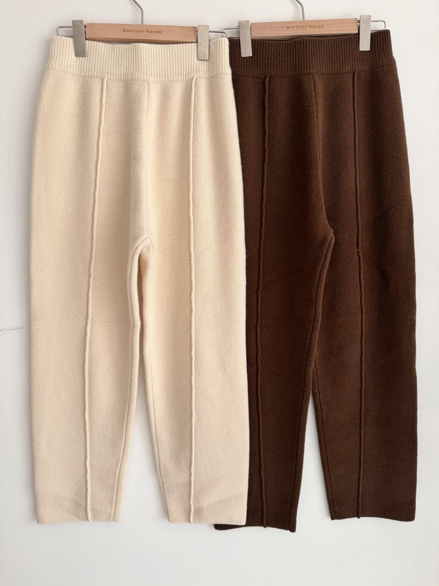Wool Knit Baggy Pants (cream, brown)