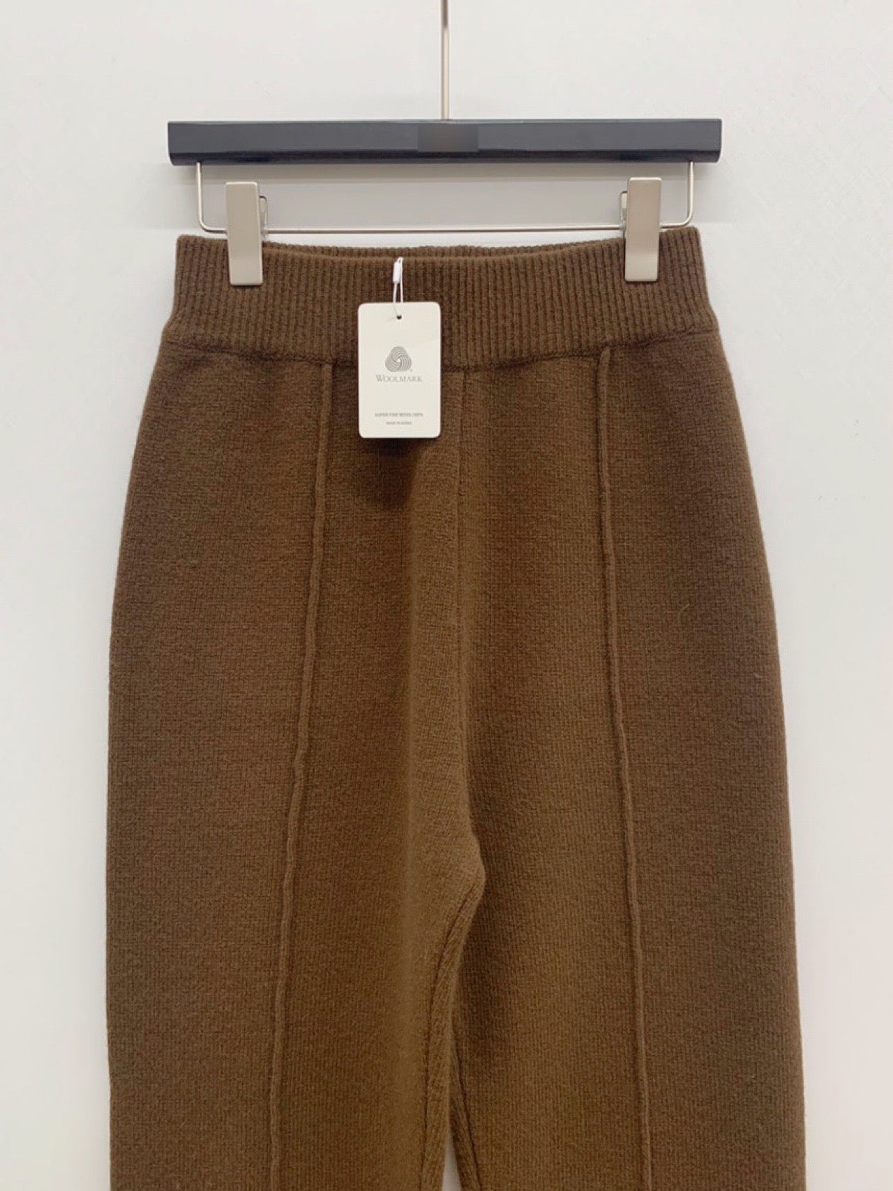 Wool Knit Baggy Pants (cream, brown)