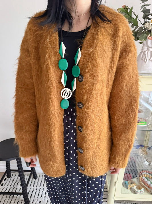 Hairy Knit Cardigan (mustard, brown)