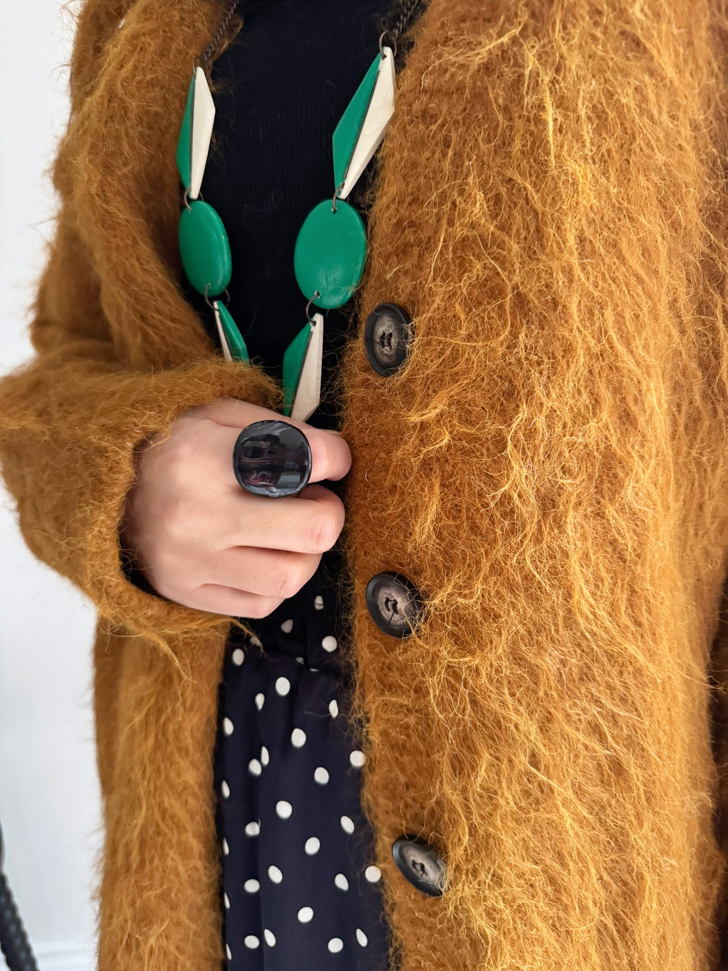 Hairy Knit Cardigan (mustard, brown)