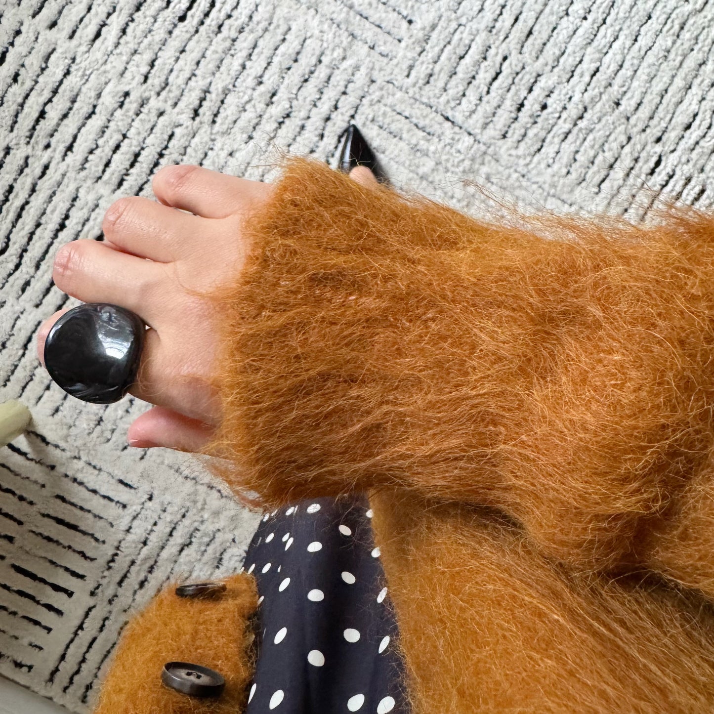Hairy Knit Cardigan (mustard, brown)