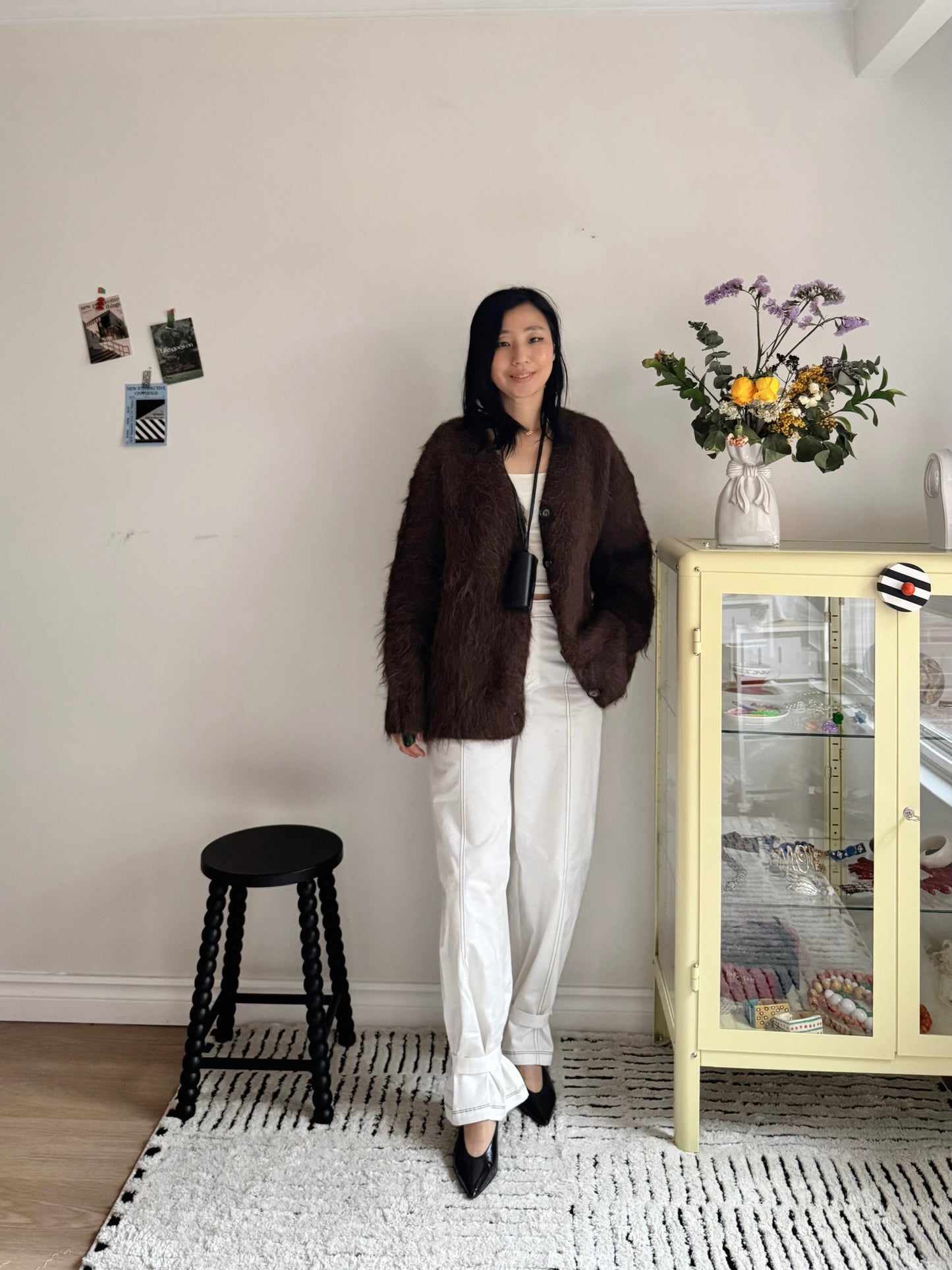 Hairy Knit Cardigan (mustard, brown)