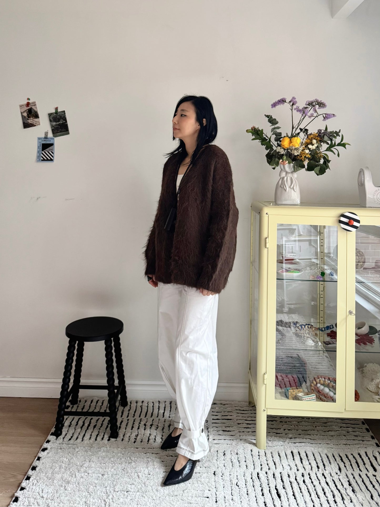 Hairy Knit Cardigan (mustard, brown)