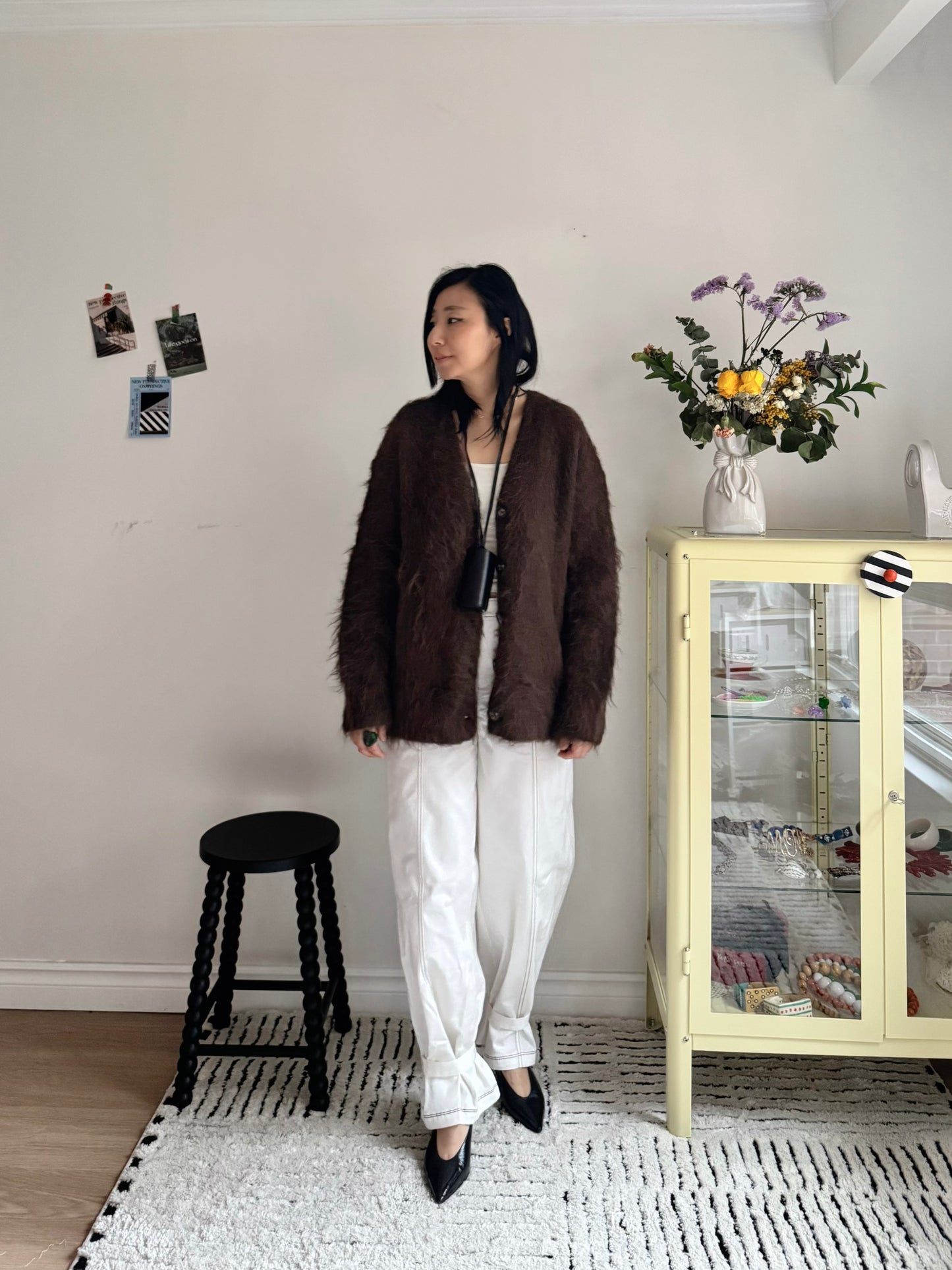 Hairy Knit Cardigan (mustard, brown)