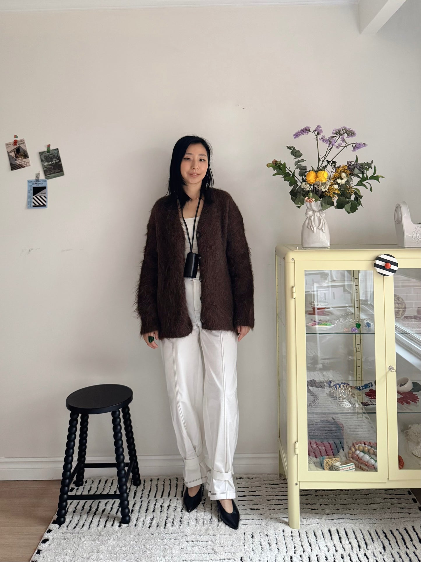 Hairy Knit Cardigan (mustard, brown)