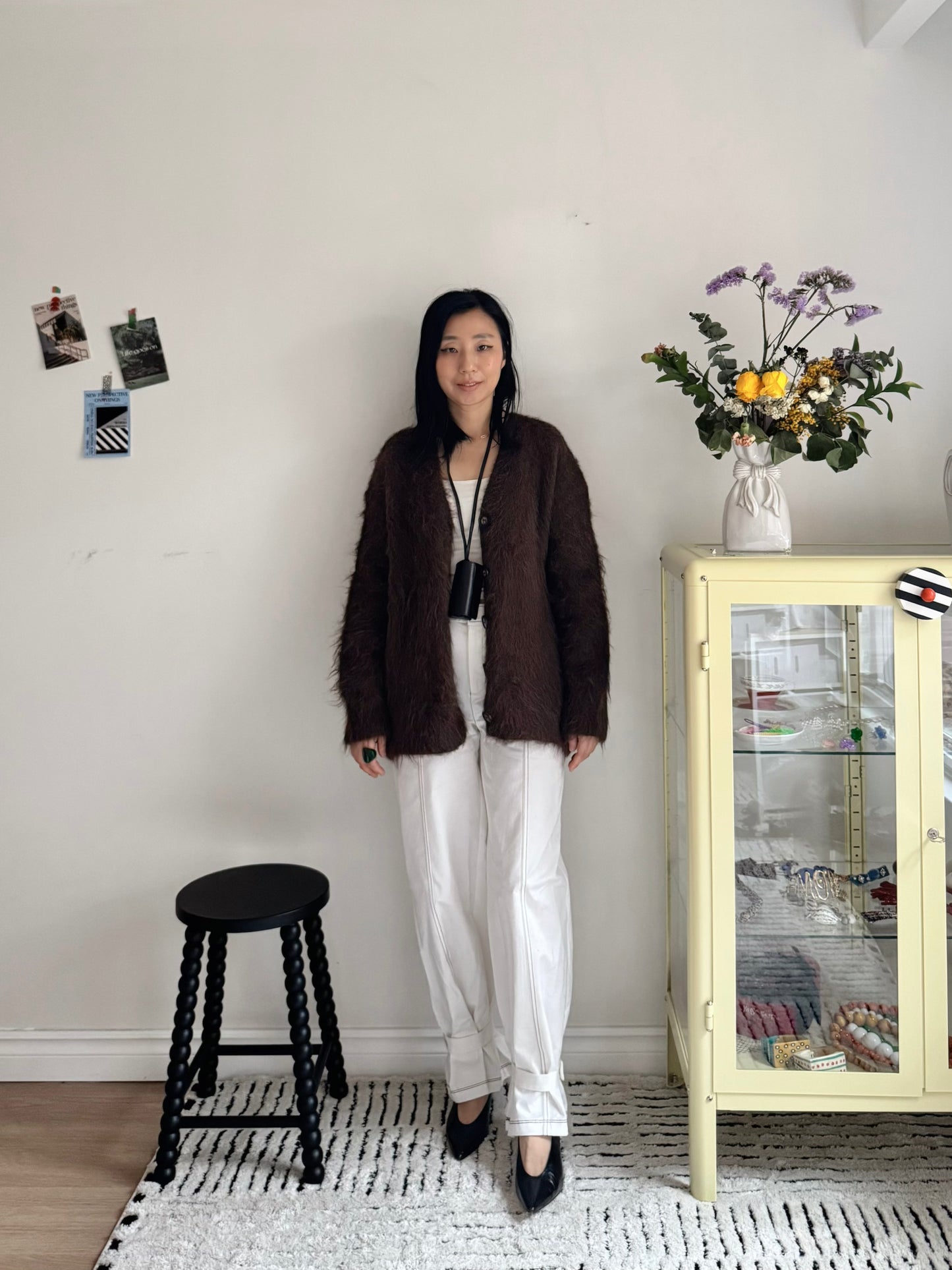 Hairy Knit Cardigan (mustard, brown)