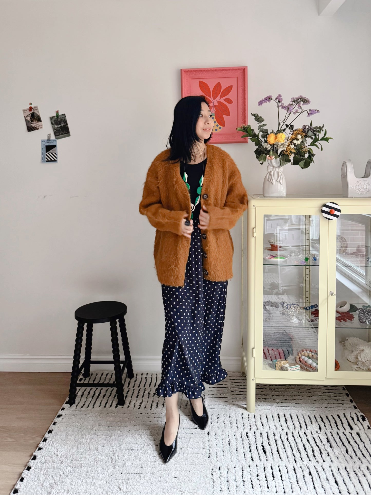 Hairy Knit Cardigan (mustard, brown)
