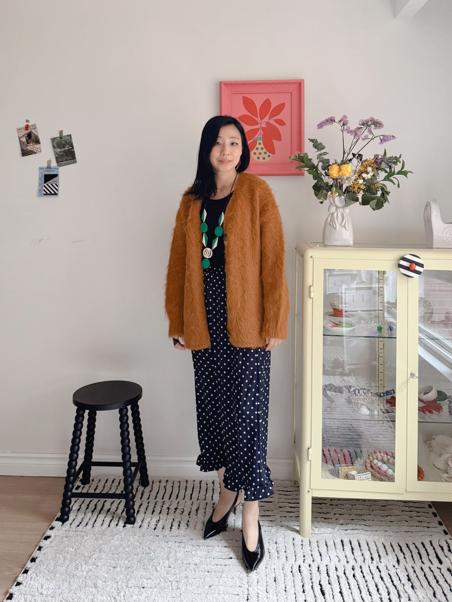 Hairy Knit Cardigan (mustard, brown)