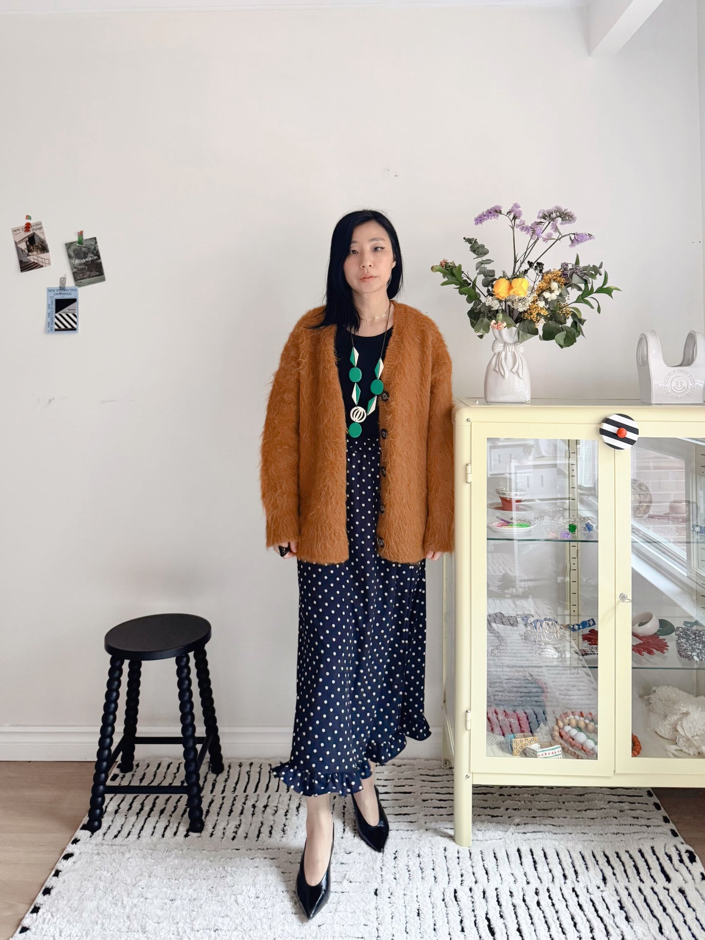 Hairy Knit Cardigan (mustard, brown)