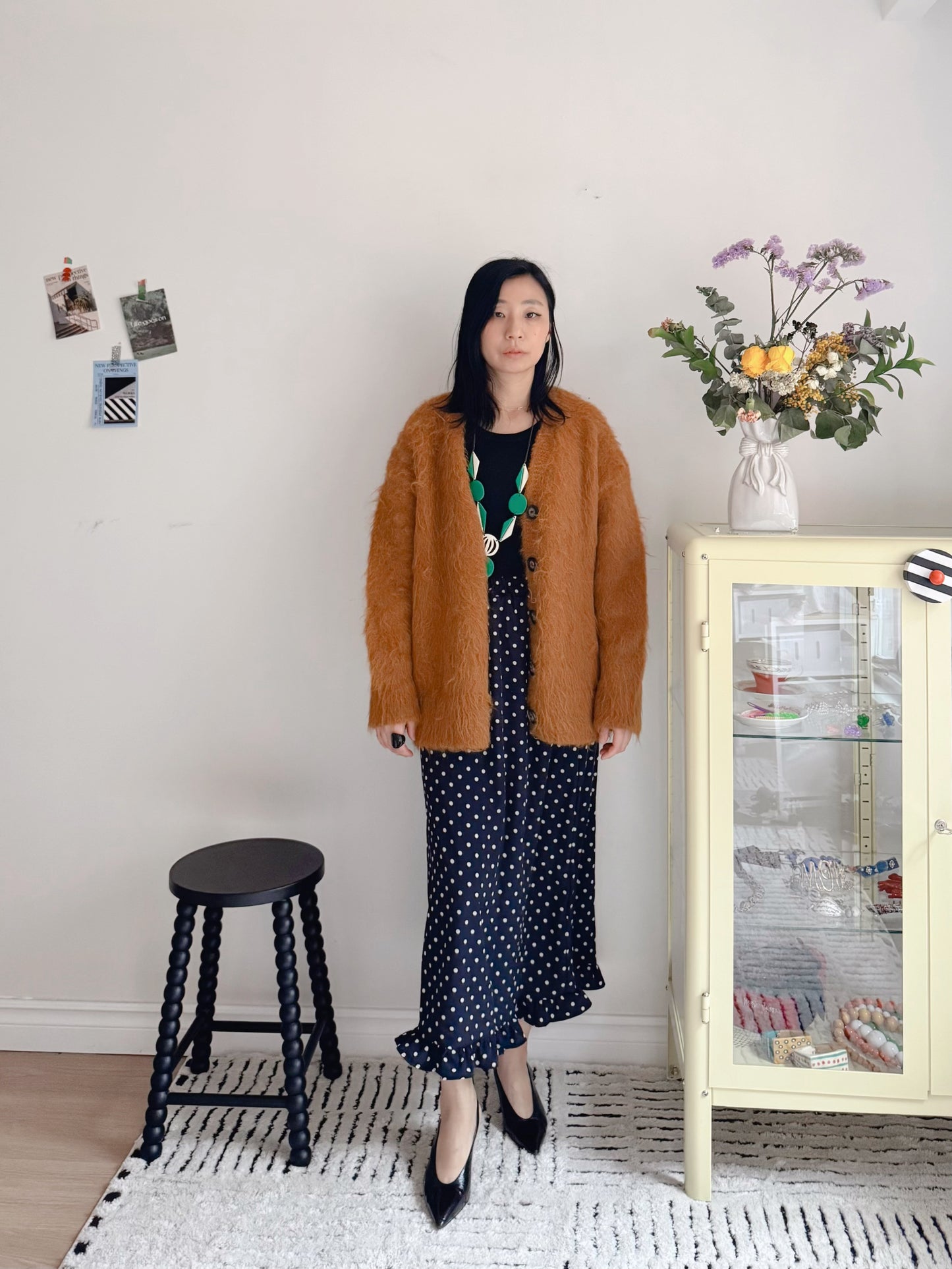 Hairy Knit Cardigan (mustard, brown)