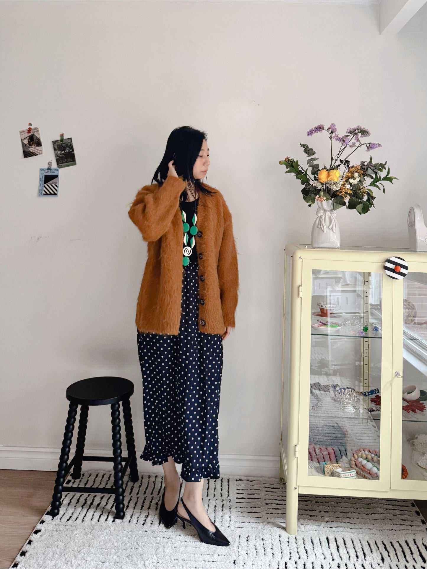 Hairy Knit Cardigan (mustard, brown)