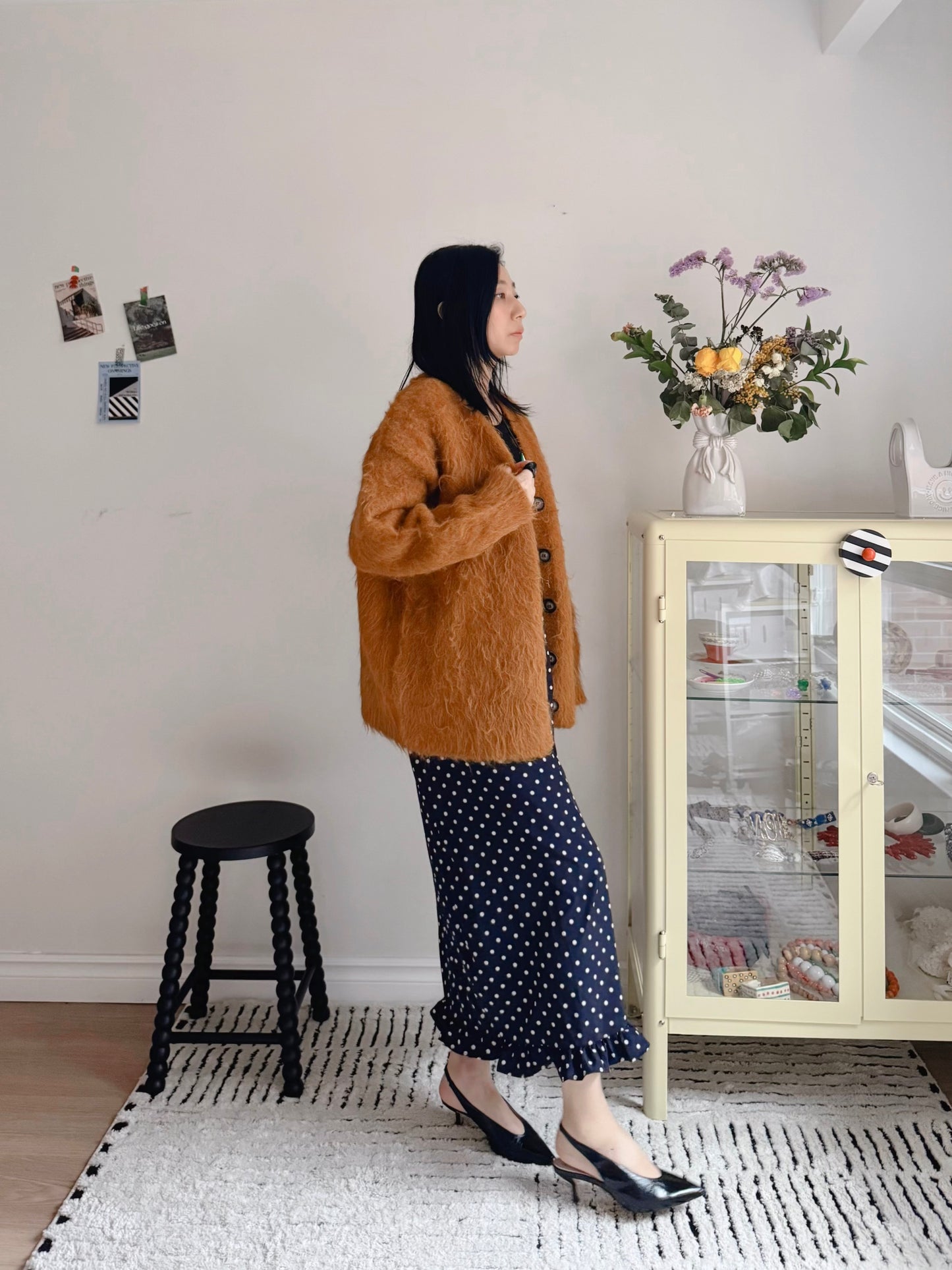 Hairy Knit Cardigan (mustard, brown)