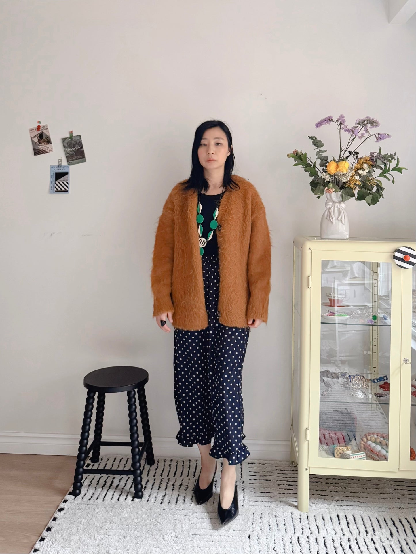 Hairy Knit Cardigan (mustard, brown)