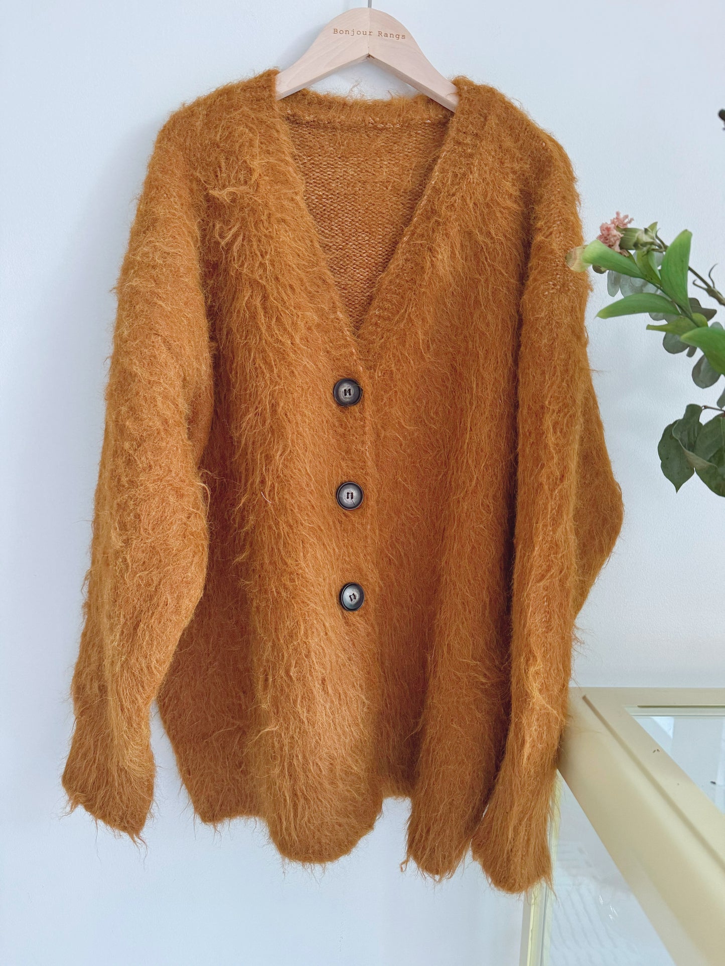 Hairy Knit Cardigan (mustard, brown)