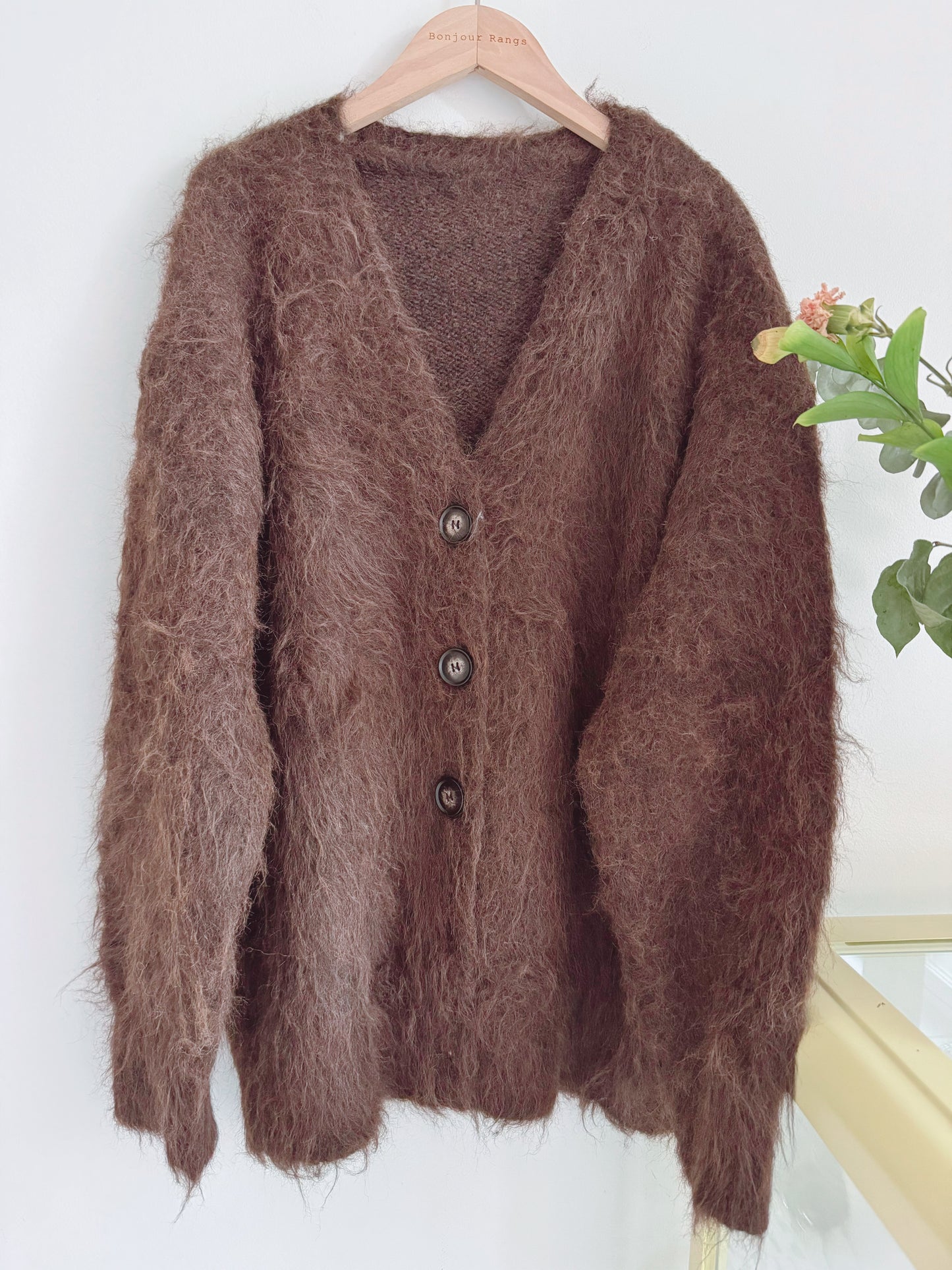Hairy Knit Cardigan (mustard, brown)